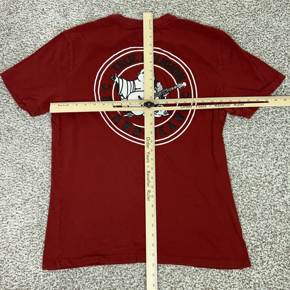 True Religion Shirt Mens Large Red Buddha Graphic Horseshoe Logo Style‎ 106622